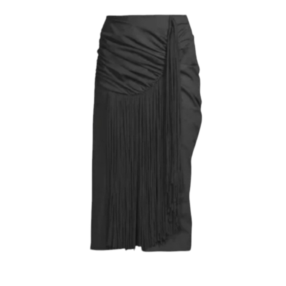 TORY BURCH COTTON SILK FRINGE MIDI SKIRT BLACK 2 - Picture 3 of 12